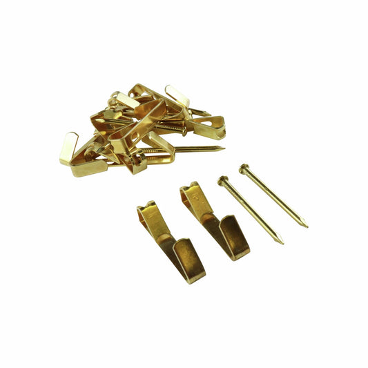 Everhang 20kg Brass Plated Angle Drive Hooks 10 Pack - Strong, Easy Install, Discreet Mounting