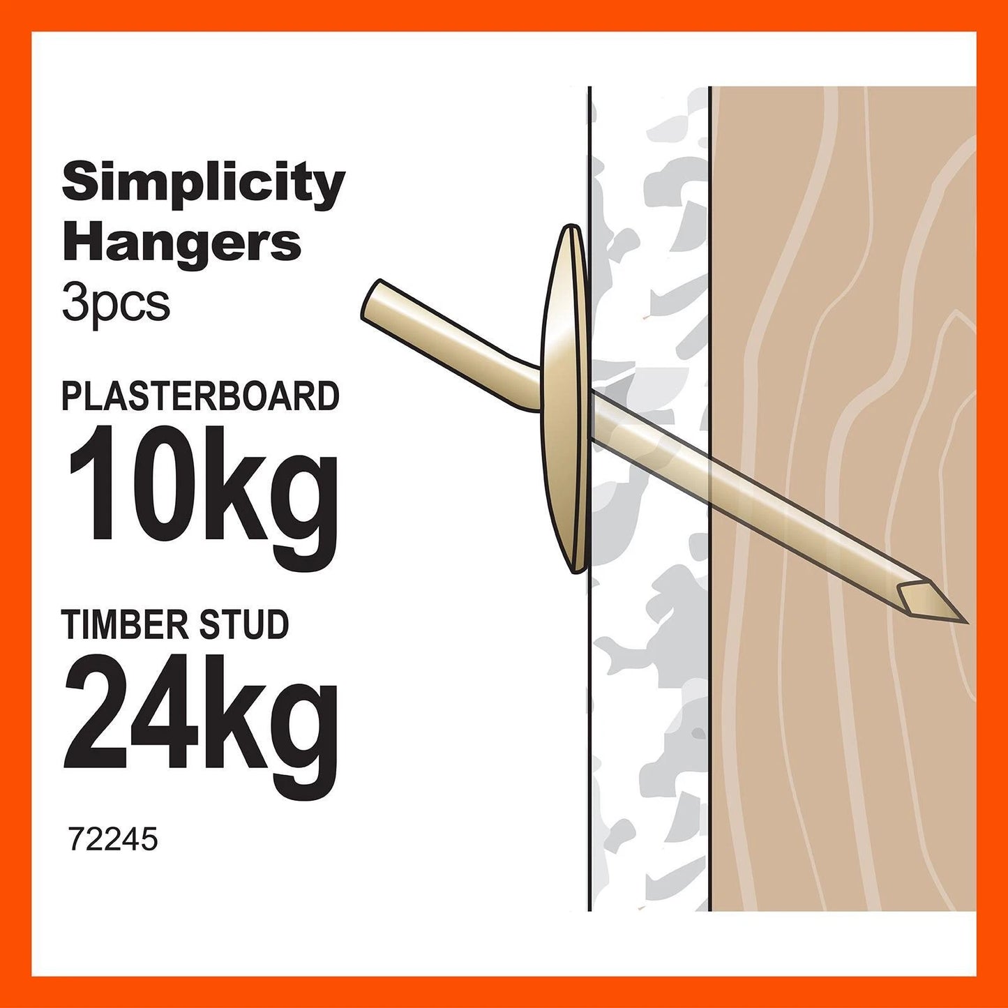 Everhang Brass Plated 24kg Simplicity Hangers - 3 Pcs, Easy Install, Strong Load Capacity