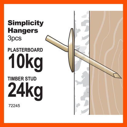 Everhang Brass Plated 24kg Simplicity Hangers - 3 Pcs, Easy Install, Strong Load Capacity