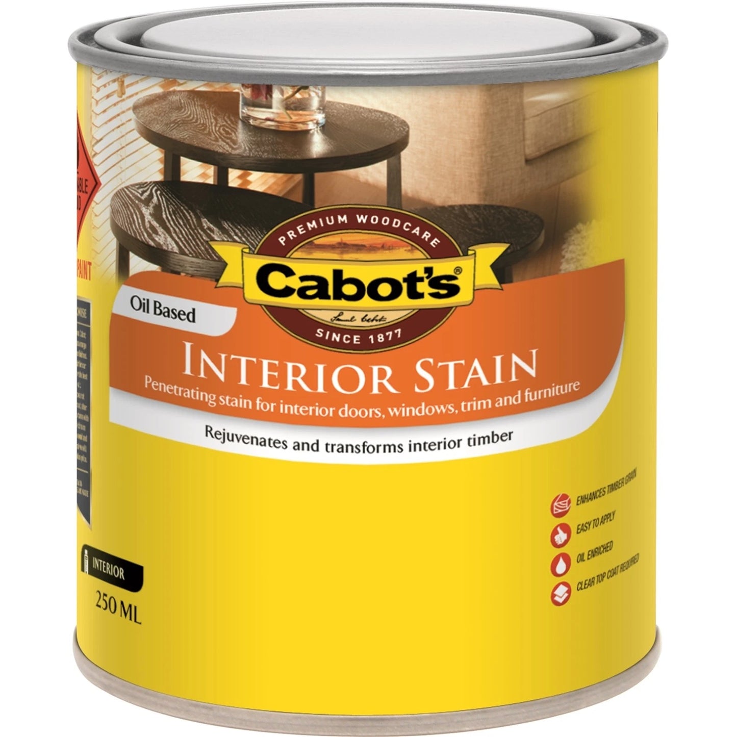 Cabot's 250ml Walnut Interior Stain, Oil-Based, UV & Waterproof, Easy Application
