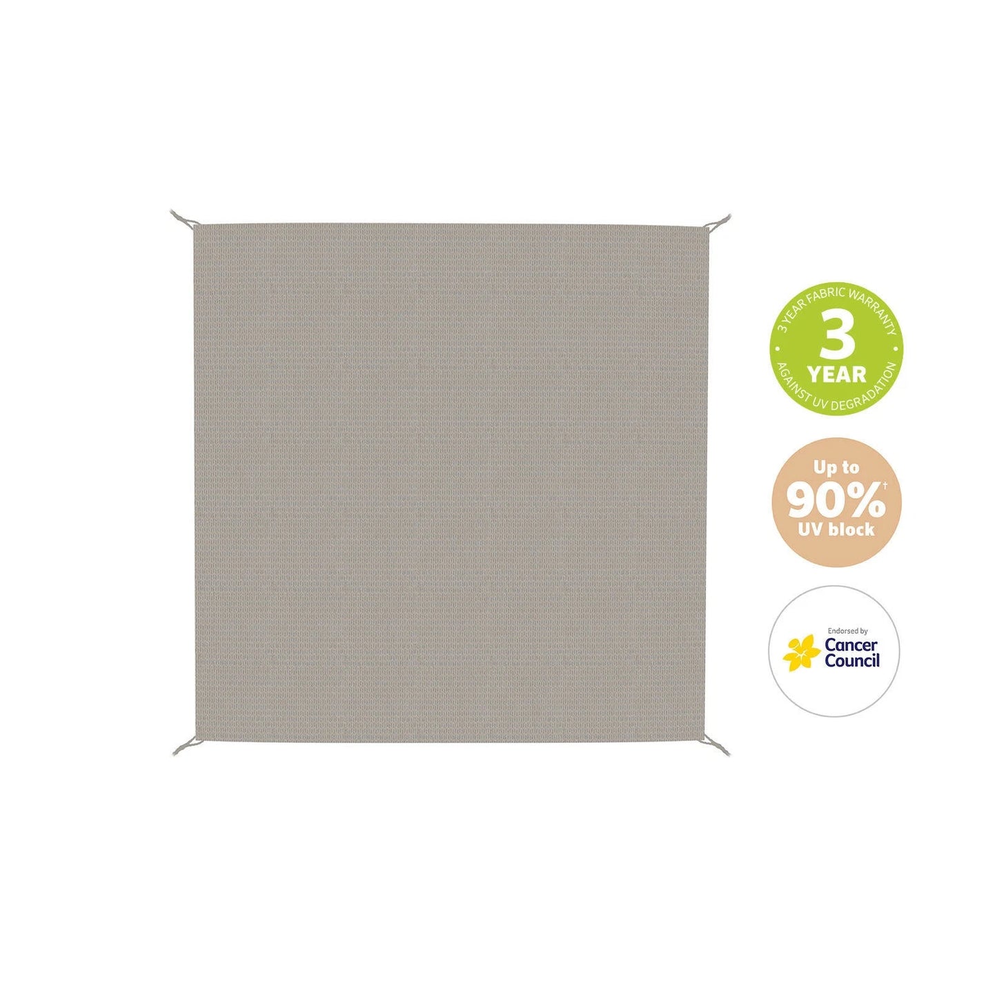 Coolaroo 3m Square Riverstone Shade Sail, 90% UV Block, Portable, Easy Setup