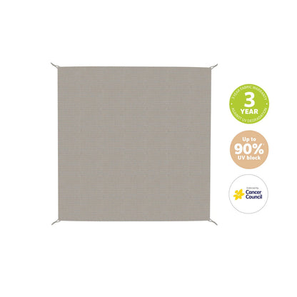 Coolaroo 3m Square Riverstone Shade Sail, 90% UV Block, Portable, Easy Setup