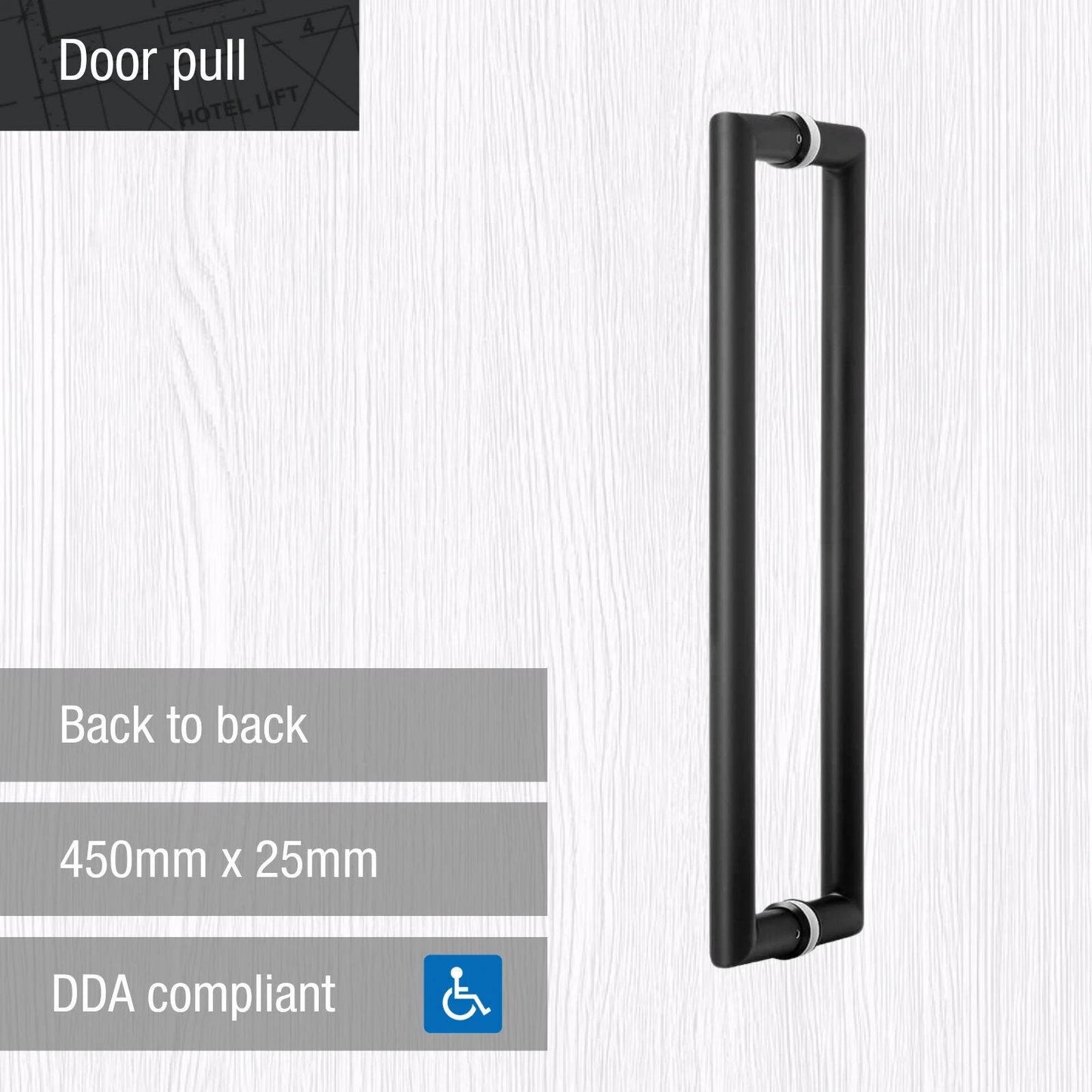 Lemaar 450x25mm Black DDA Compliant Back to Back Door Pull Handle