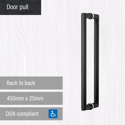 Lemaar 450x25mm Black DDA Compliant Back to Back Door Pull Handle