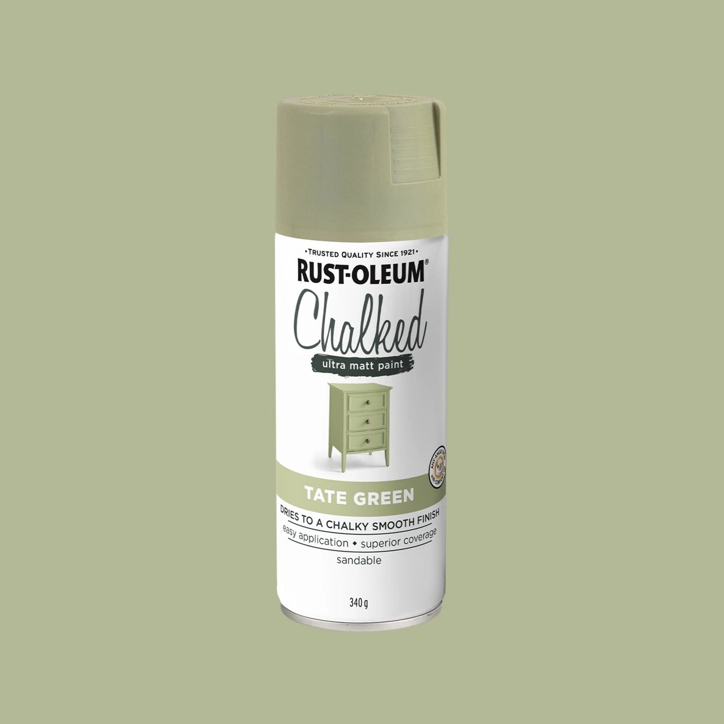 Rust-Oleum Chalked Ultra Matt Spray Paint Tate Green 340g - Fast Drying, Matte Finish