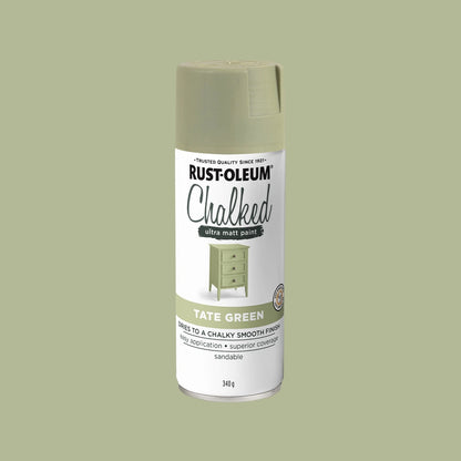 Rust-Oleum Chalked Ultra Matt Spray Paint Tate Green 340g - Fast Drying, Matte Finish