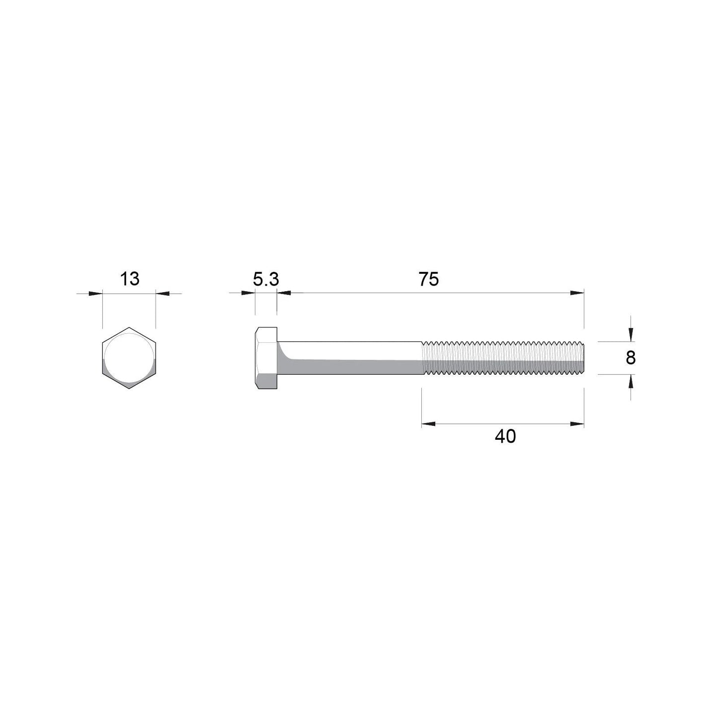 ZENITH M8 x 75mm Zinc Plated Hex Head Bolts & Nuts, Coarse Thread, Indoor Use