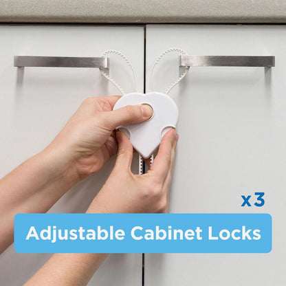 Perma Child Safety Adjustable Cabinet Locks 3 Pcs, Dual Movement Unlock, Non-Adhesive, White