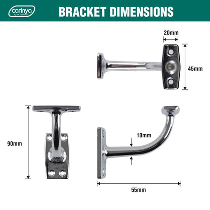 Carinya Chrome Flat Top Curved Handrail Bracket - Durable, Corrosion Resistant, Easy Install