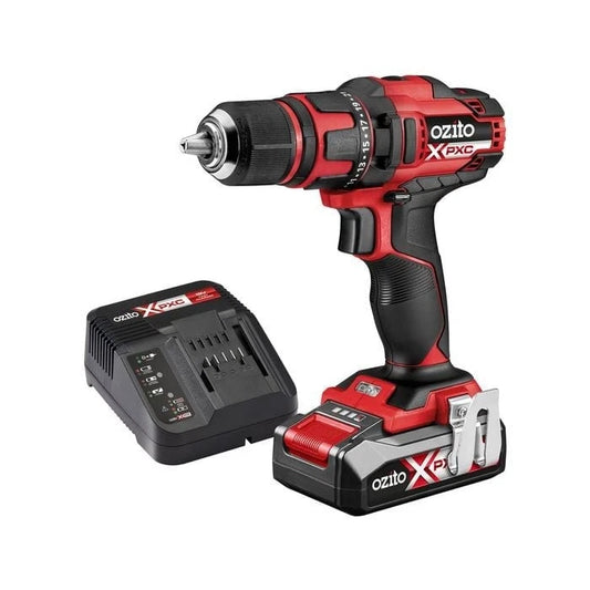 Ozito PXC 18V Cordless Drill Driver Kit, 13mm Keyless Chuck, 1500 RPM, Li-Ion Battery Included
