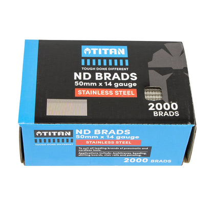 Titan 50x2mm Stainless Steel Collated Nails & Brads, 2000 Pack, Corrosion Resistant