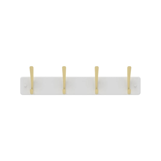 MODE 4 Brushed Brass Hooks White Board Hat & Coat Rack, Durable & Easy Install