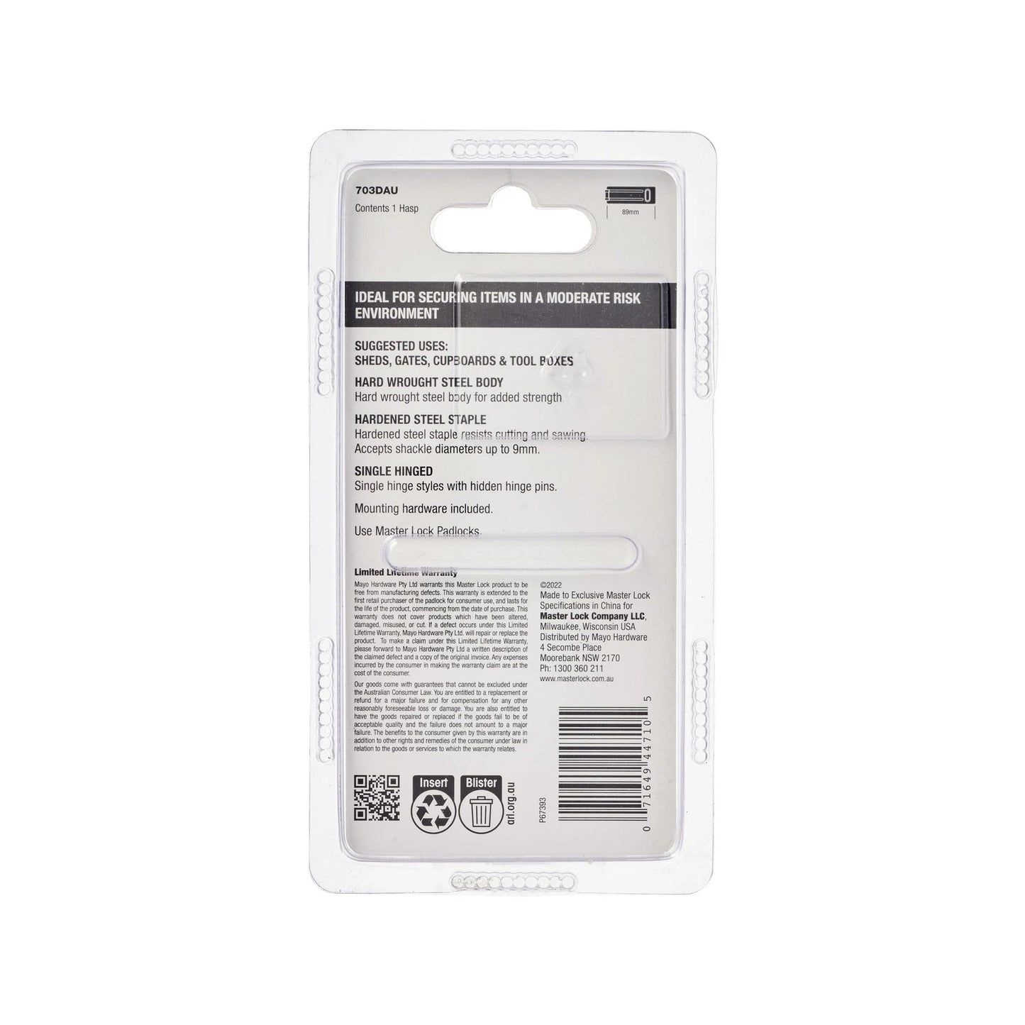 Master Lock 89mm Hard Wrought Steel Hasp & Staple, Weather-Resistant, Silver