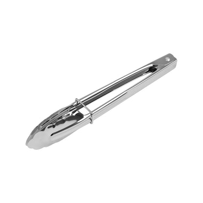 BBQ Stainless Steel Short Lockable Tongs with Scalloped Teeth, 23cm for Cooking & Serving