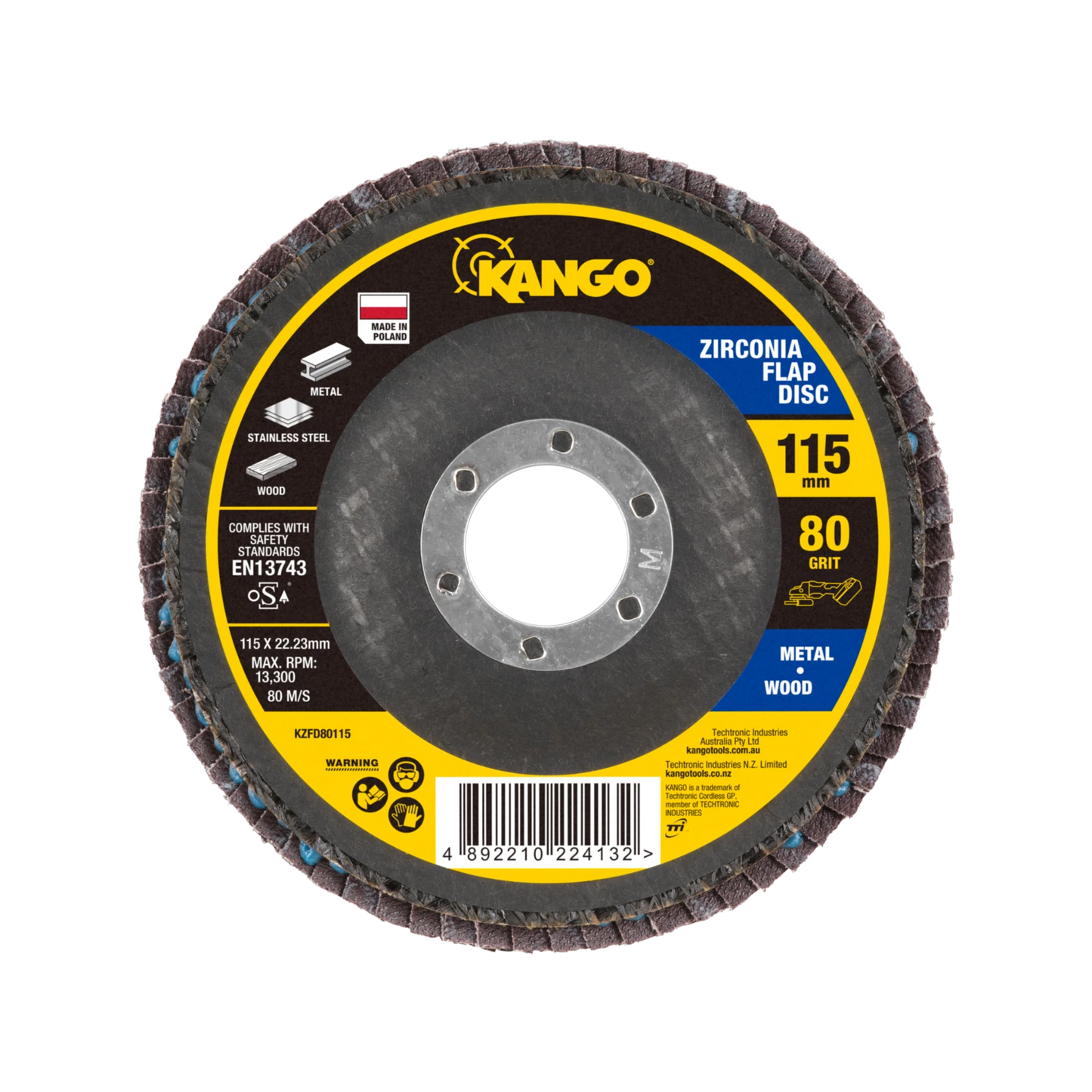 Kango 115mm 80G Zirconia Flap Disc, Self-Sharpening, High Removal Efficiency
