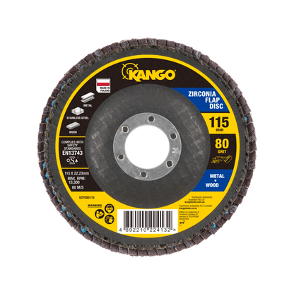 Kango 115mm 80G Zirconia Flap Disc, Self-Sharpening, High Removal Efficiency