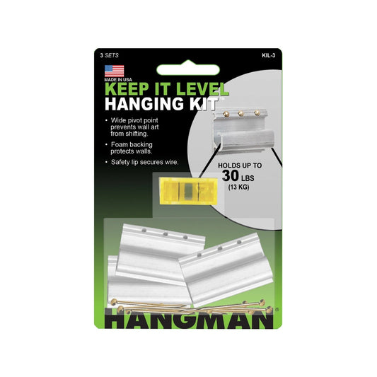 Keep It Level Picture Hanging Kit 3 Pack - Stable, Damage-Free, 13kg Capacity, Bonus Level Included
