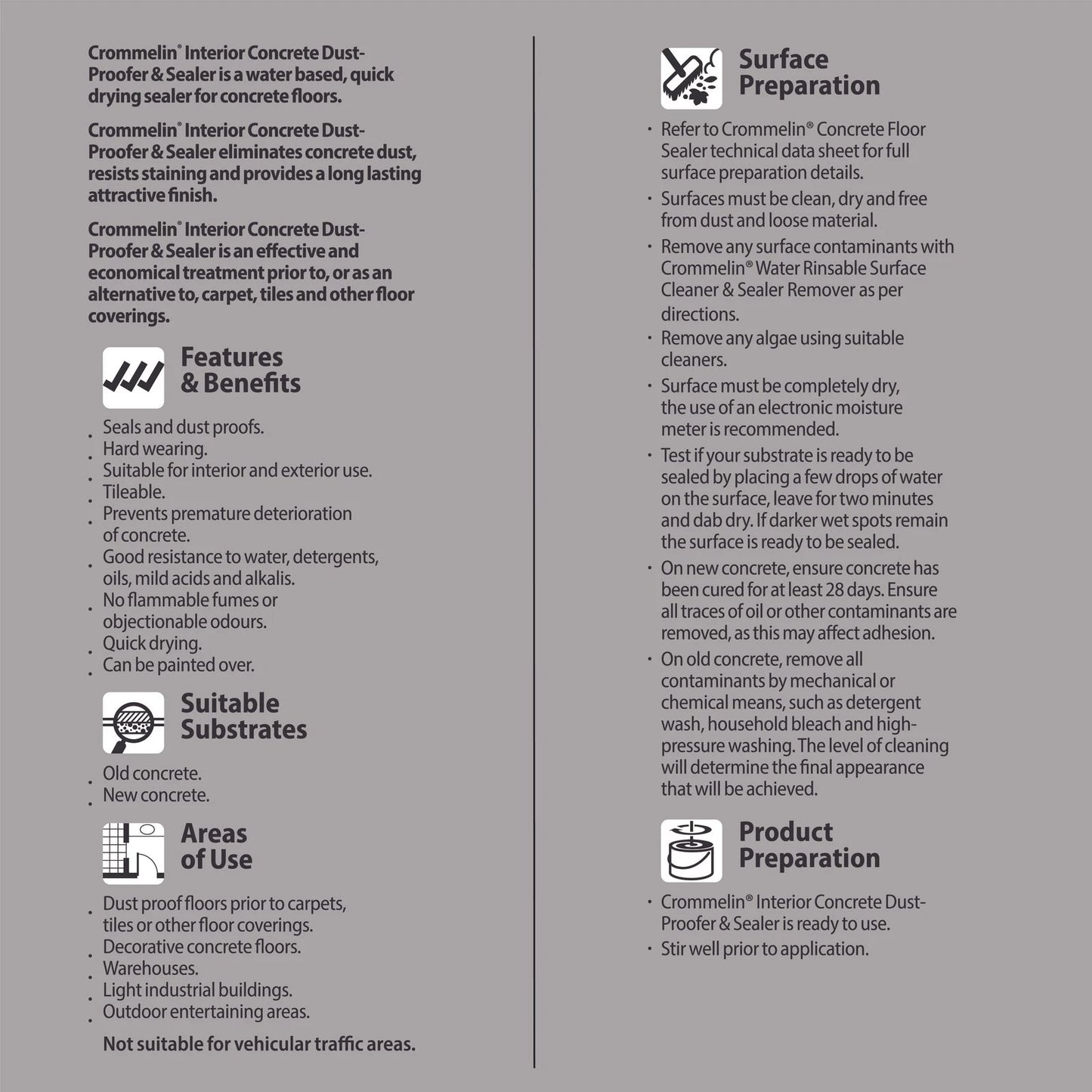 Crommelin 15L Concrete Floor Sealer, Waterborne Acrylic, Durable, Non-Toxic, Adjustable Gloss