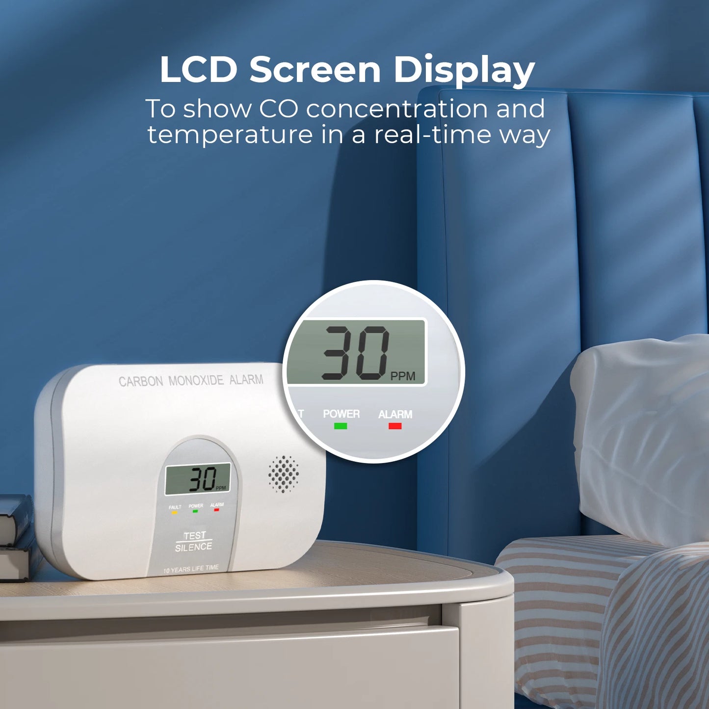 FirePro Carbon Monoxide Alarm with LCD Display, 85dB Alarm, AA Batteries Included