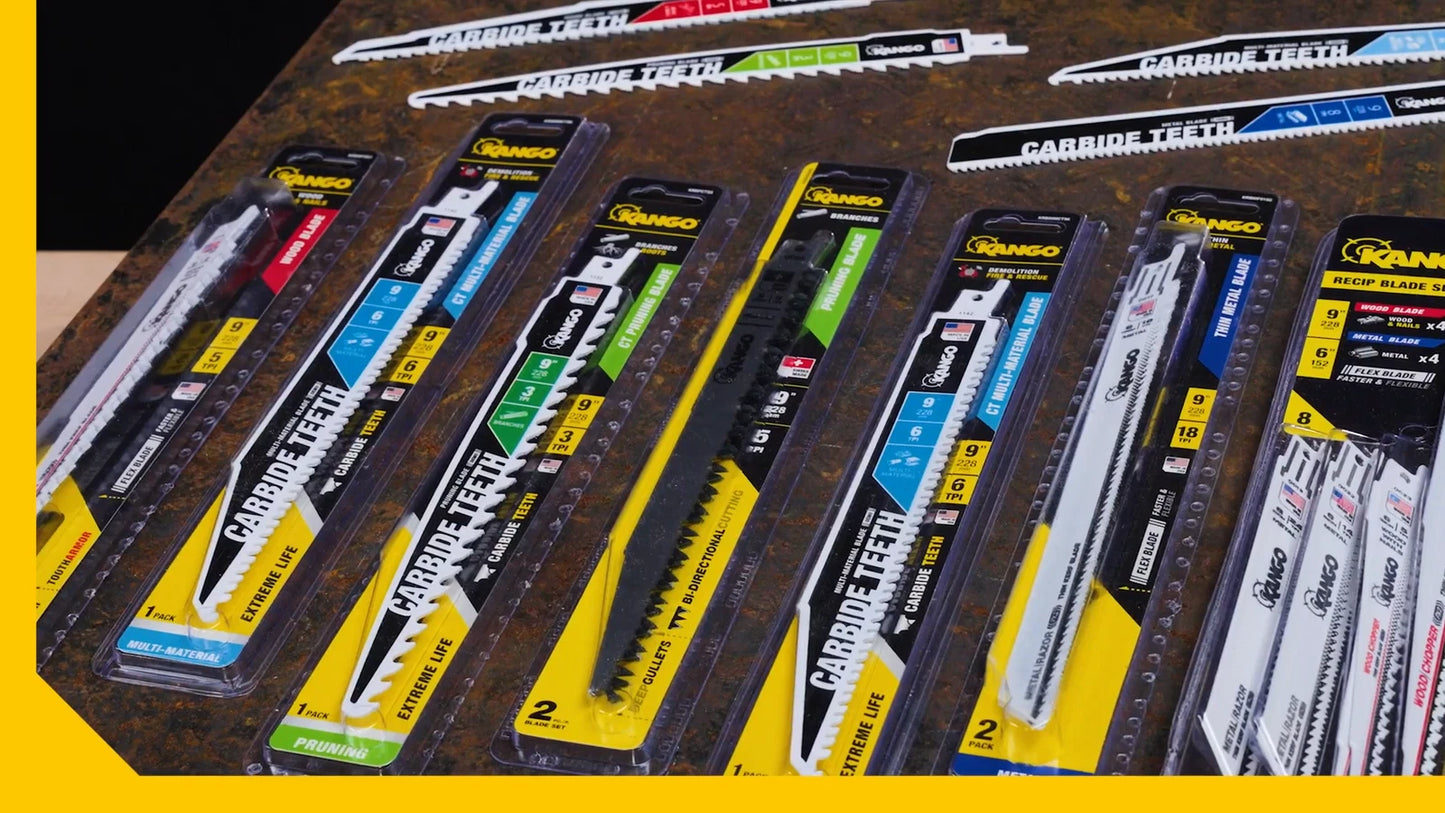 Kango 8” 8-12 TPI Multi-Material Flex Reciprocating Saw Blades - 2 Pack, Sabre Tooth, Nail Protection