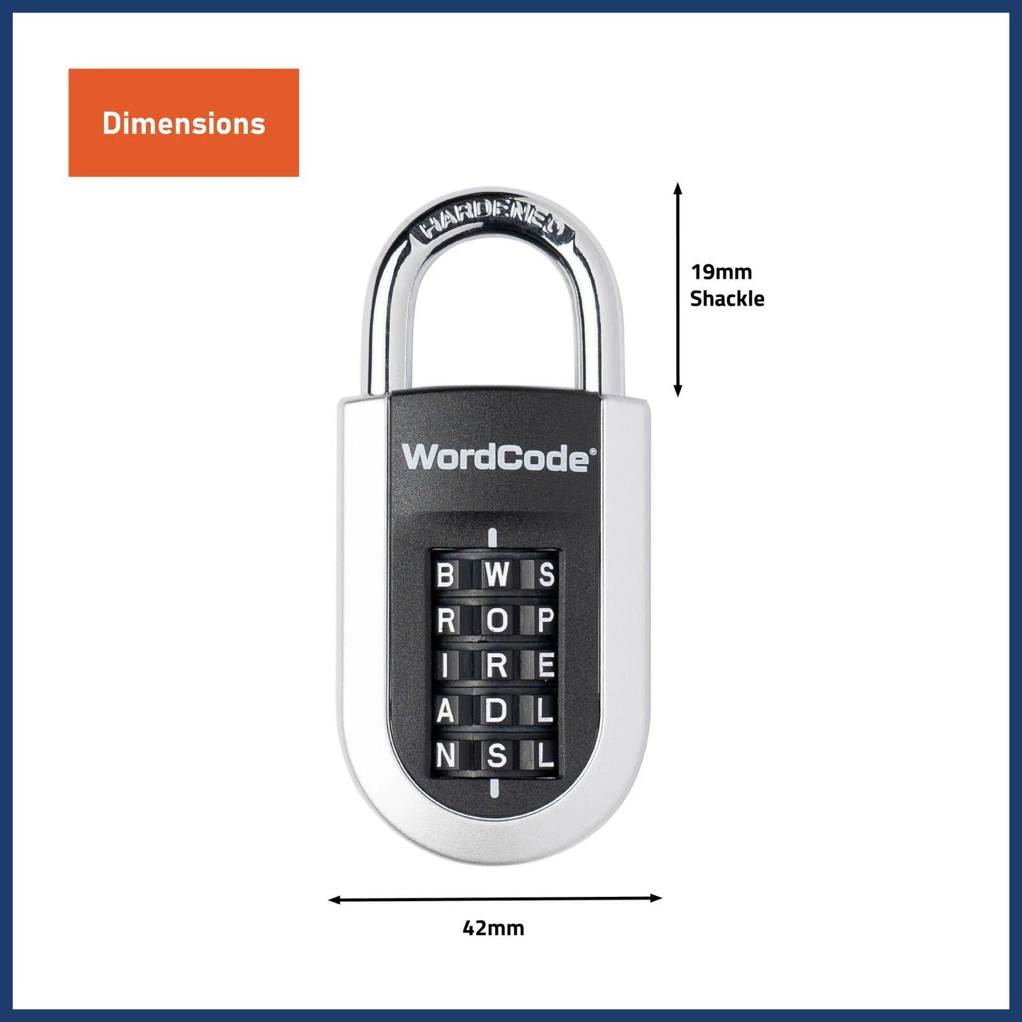 Wordcode Vertilock 5 Dial Combination Padlock, Word-Based Code, Hardened Steel Shackle