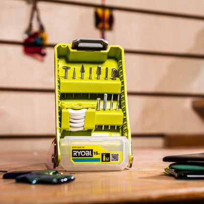 Ryobi 16 Piece Carving and Engraving Set with Burrs, Polishing Wheels, Grinding Stone