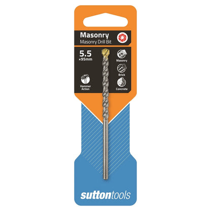 Sutton Tools 5.5 x 85mm TCT Masonry Drill Bit, Carbide Tip, Double Spiral Flute