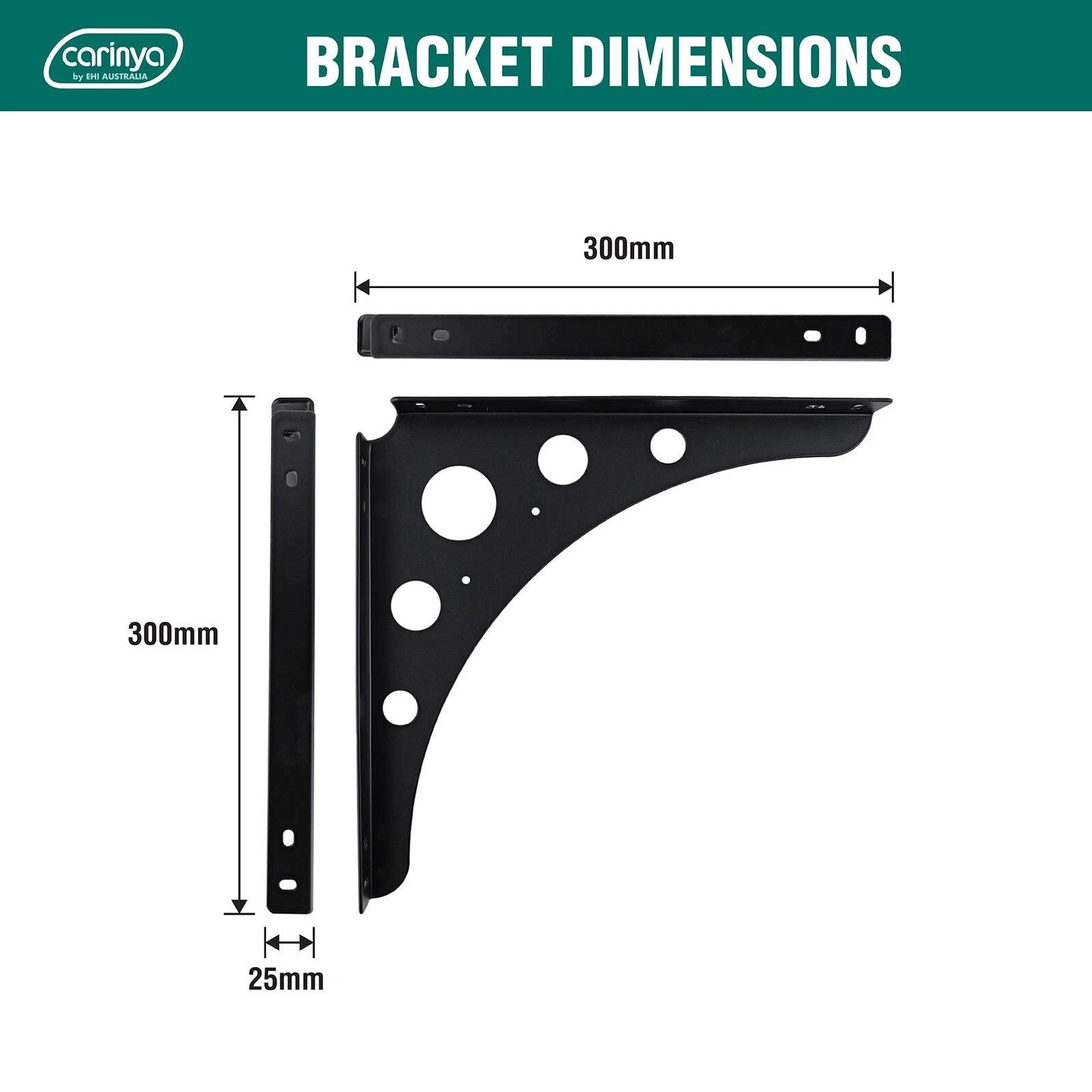 Carinya Black Euro Bracket 300x300mm, 100kg Load, Stylish & Durable Wall Mount