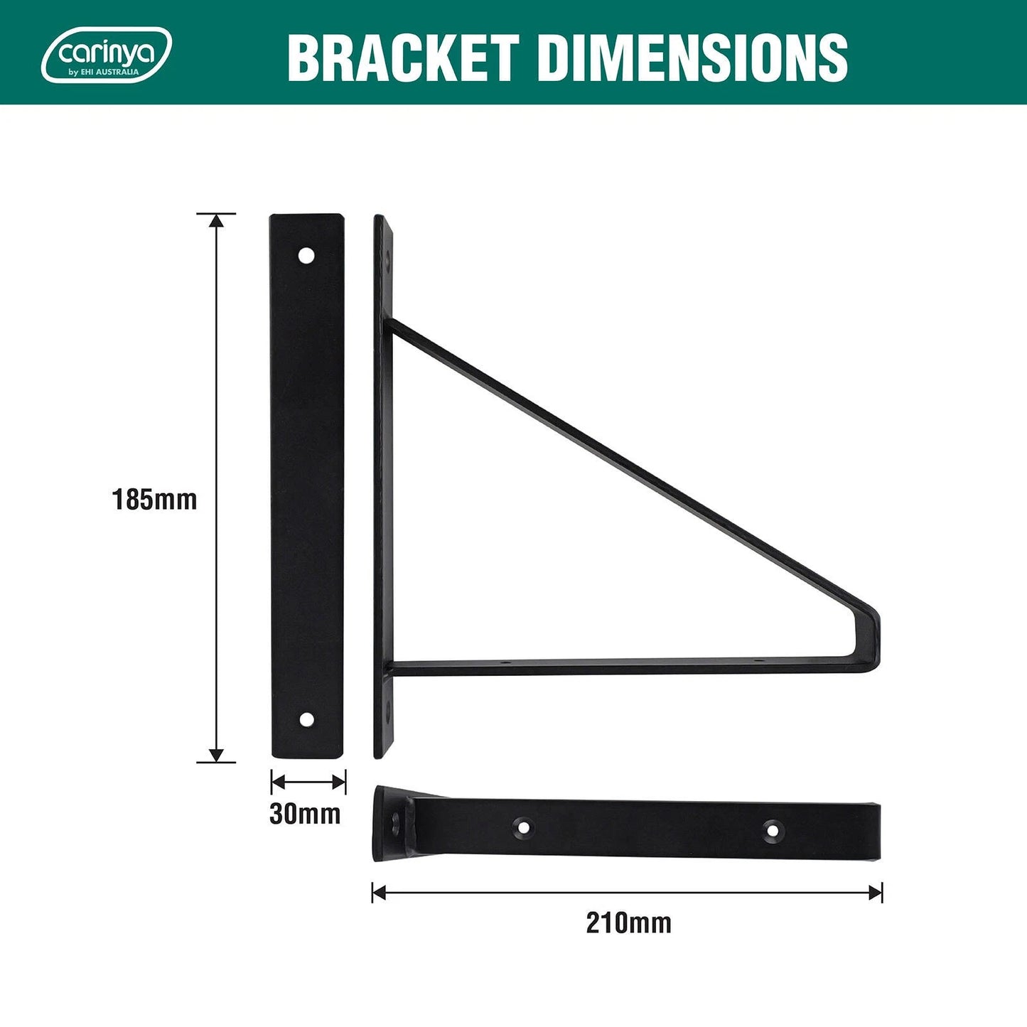 Carinya Black Exposed Triangle Stayed Bracket, 210x185mm, Powder-Coated Steel, 70kg Load