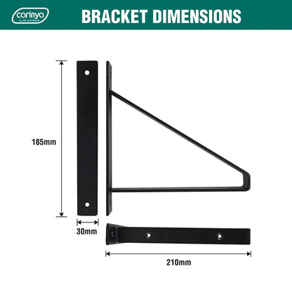 Carinya Black Exposed Triangle Stayed Bracket, 210x185mm, Powder-Coated Steel, 70kg Load