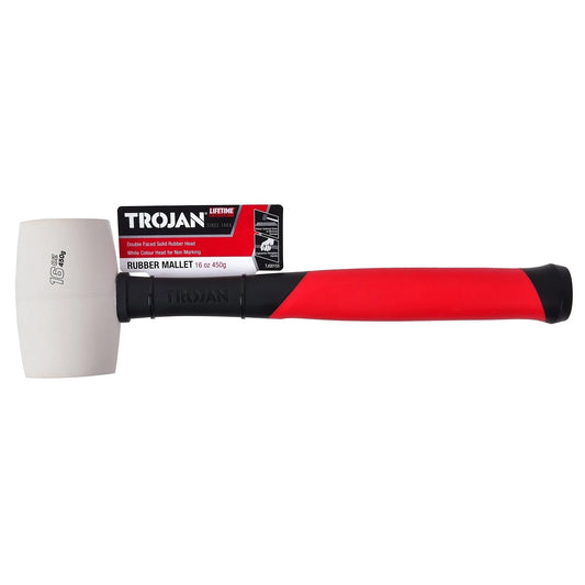 Trojan 16oz Fibreglass White Rubber Mallet with Durable Rubber Head & Lifetime Warranty