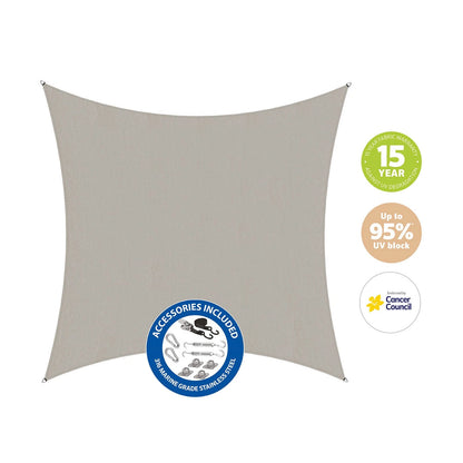Coolaroo 5.4x5.4m Square Shell Shade Sail Kit - UV Protection, Heavy-Duty, 15-Year Warranty