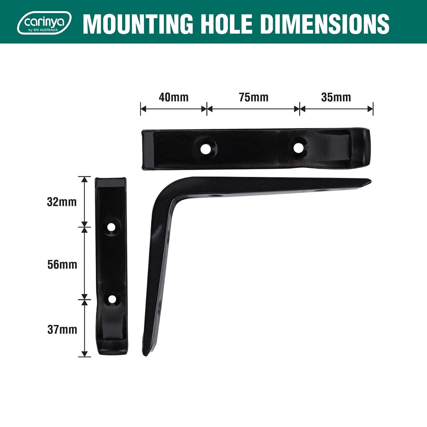 Carinya Black Angle Bracket 125x150mm, Durable Steel, Indoor/Outdoor Use, 35kg Capacity