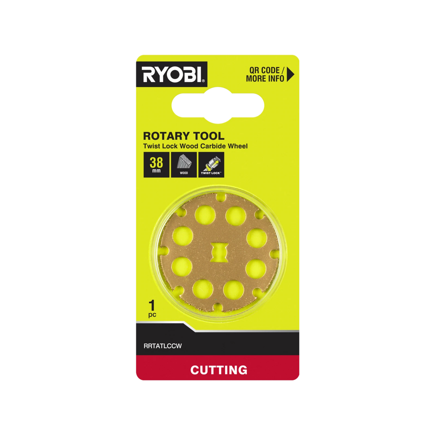 Ryobi 38mm Twist Lock Wood Carbide Wheel for Timber & Laminates, High-Speed 35,000 RPM