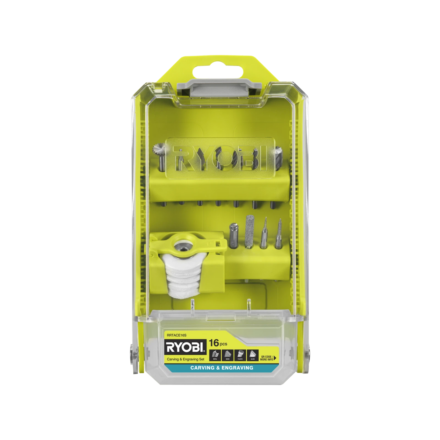 Ryobi 16 Piece Carving and Engraving Set with Burrs, Polishing Wheels, Grinding Stone