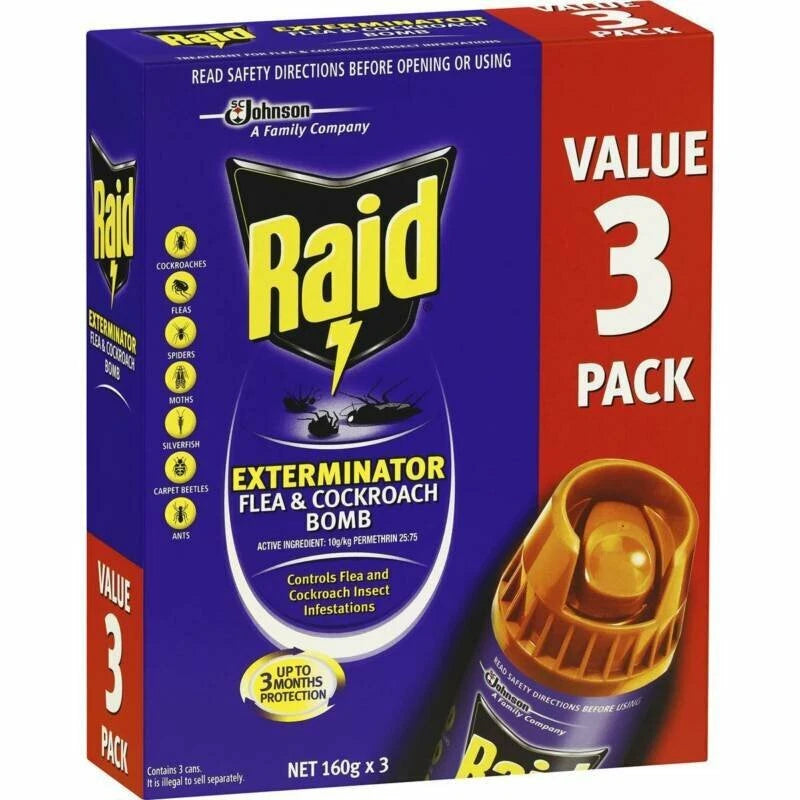 Raid Exterminator Flea & Cockroach Bomb 3pk - Fast-Acting Pest Control for Home & Office
