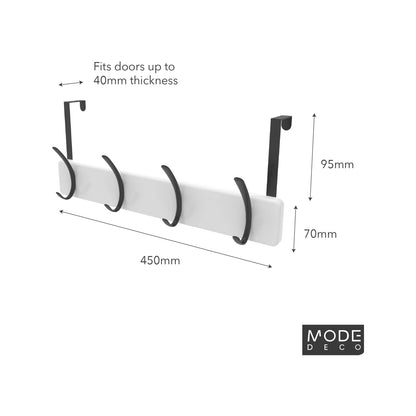MODE 4 Black Hooks Over Door Hanger - Stylish, Durable, No Damage, 4 Hooks