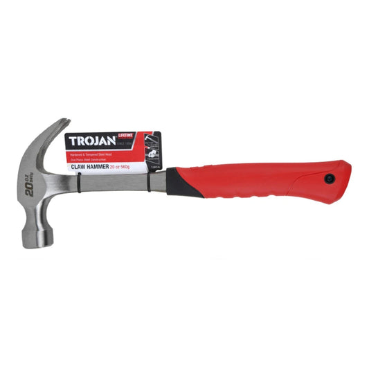 Trojan 20oz Steel Claw Hammer, Induction Hardened, All Steel, Lifetime Warranty