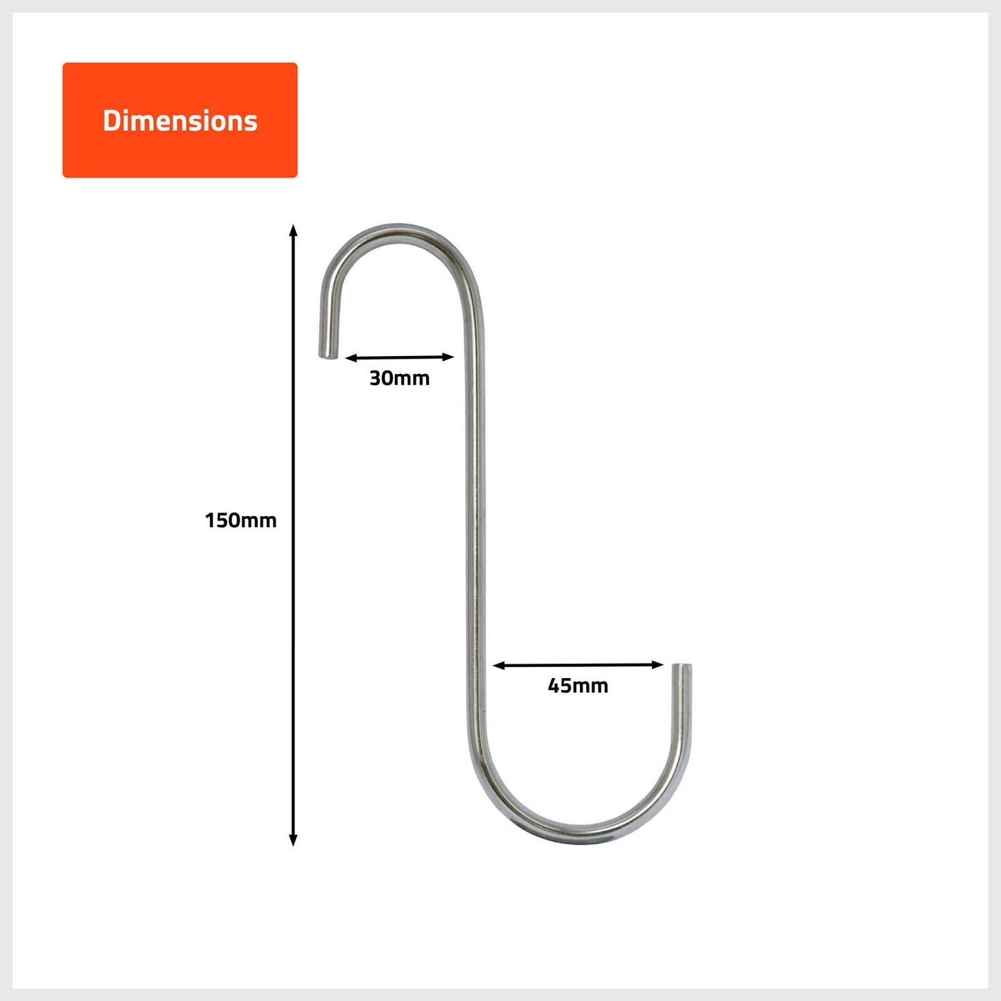 Taskmaster Steel S Hook 150x45x30x5mm 4 Pack - Durable Garage Storage Solution