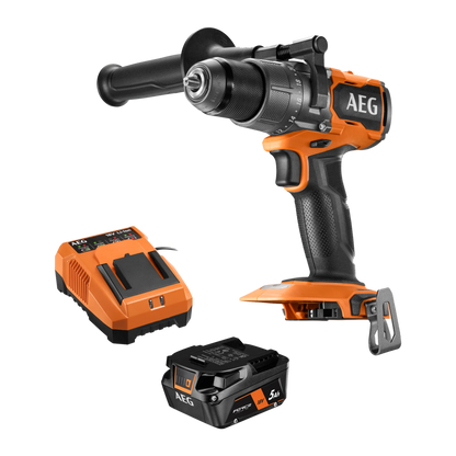 AEG 18V Brushless Hammer Drill Kit, 2-Speed, 5.0Ah Battery, LED Light, All-Metal Chuck