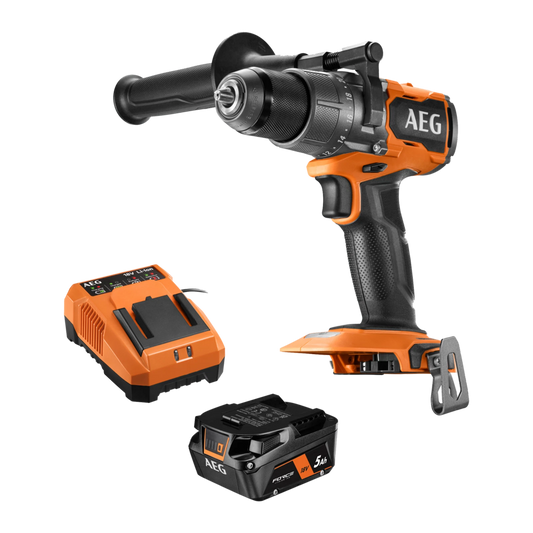 AEG 18V Brushless Hammer Drill Kit, 2-Speed, 5.0Ah Battery, LED Light, All-Metal Chuck