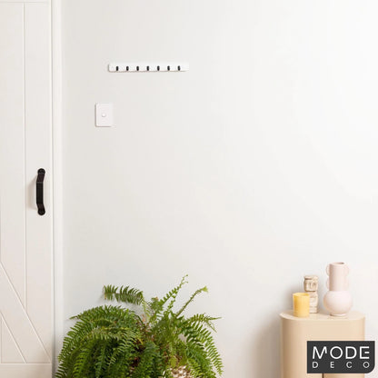 MODE 7 Key Rack with Black Hooks on White Board, Decorative & Durable Design