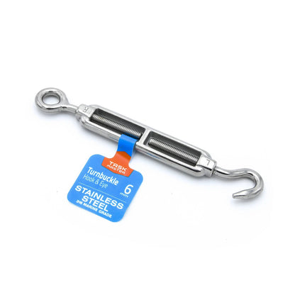 Taskmaster 6mm Marine Grade Stainless Steel Hook & Eye Turnbuckle for Wire Tensioning