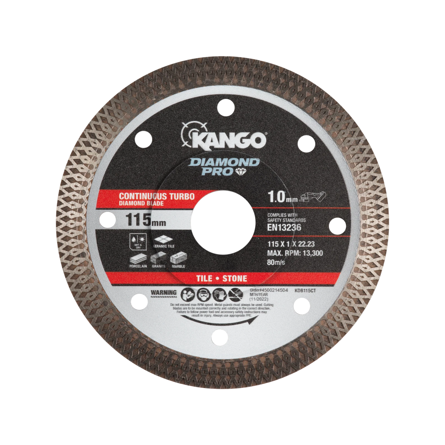 Kango 115mm Continuous Turbo Diamond Blade for Ceramic, Granite, Marble, Porcelain Cutting