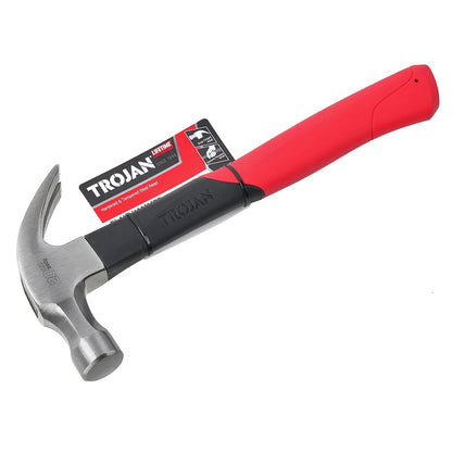 Trojan 20oz Fibreglass Claw Hammer - Induction Hardened, Lifetime Warranty, Red/Black