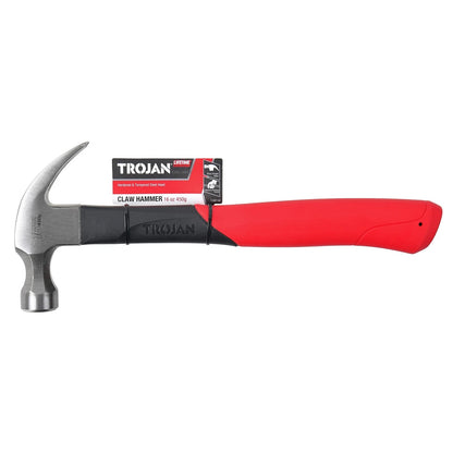Trojan 16oz Fibreglass Claw Hammer - Induction Hardened Head, Lightweight Handle, Lifetime Warranty