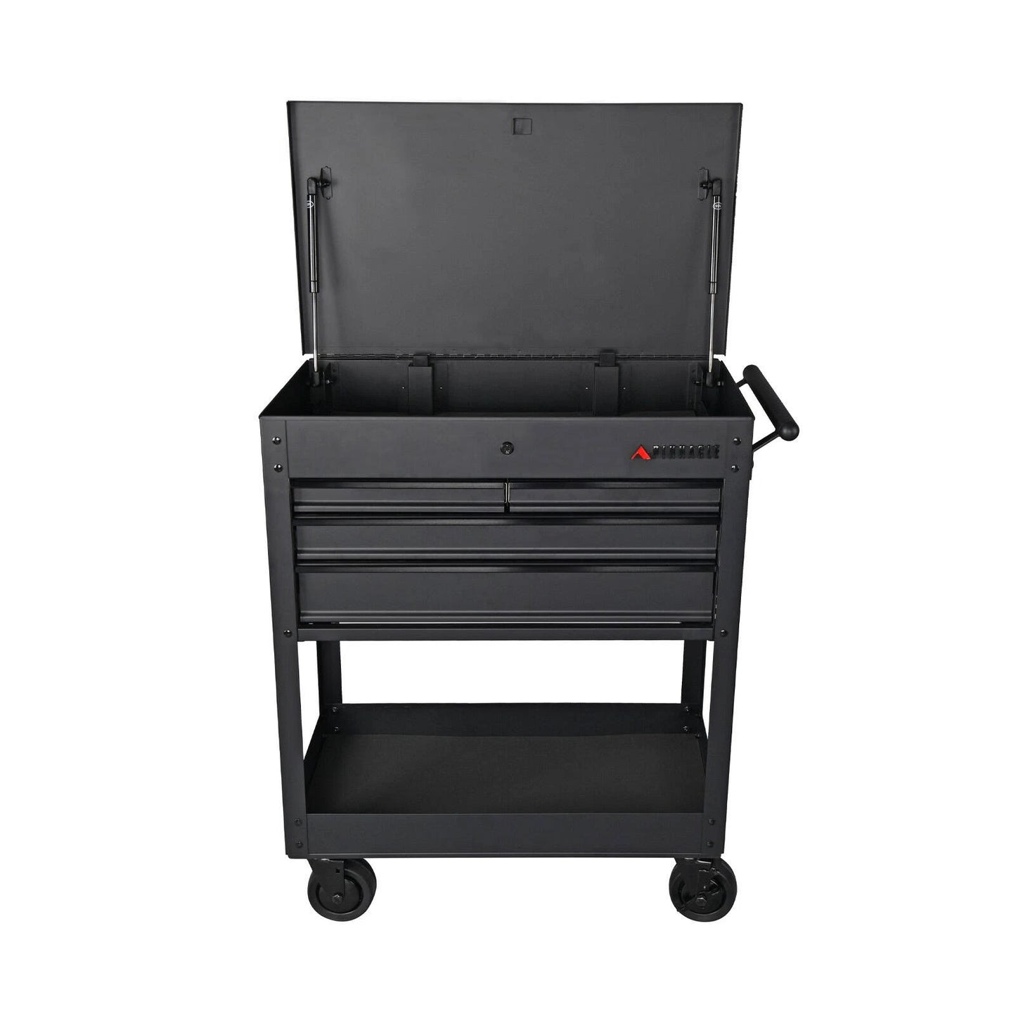 Pinnacle 79cm Black Matte Service Cart with Soft Close Drawers & Heavy Duty Castors
