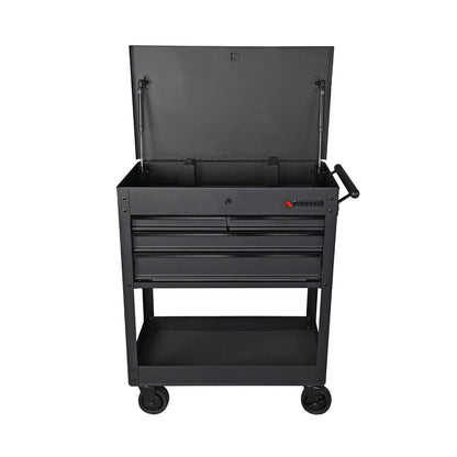 Pinnacle 79cm Black Matte Service Cart with Soft Close Drawers & Heavy Duty Castors