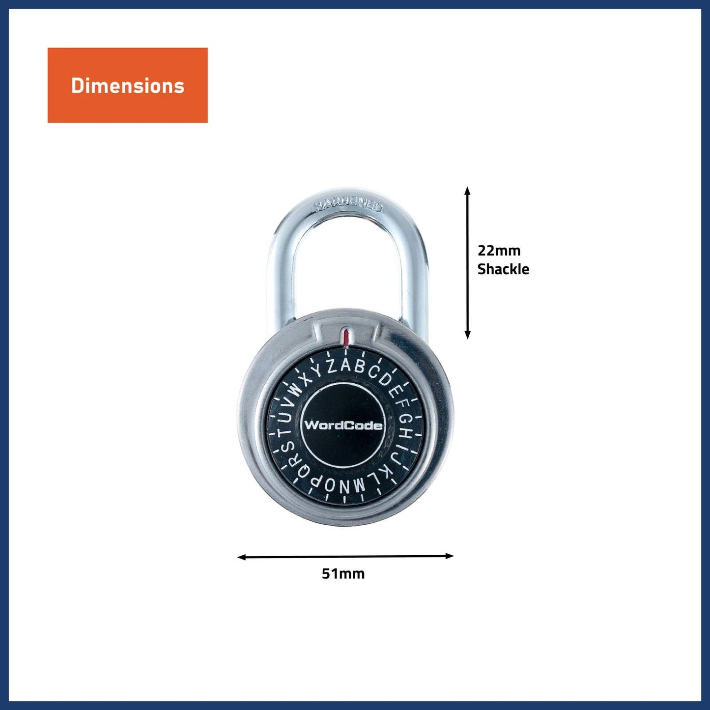 Wordcode 3 Letter Combination Dial Lock, Hardened Steel, 51mm, Silver