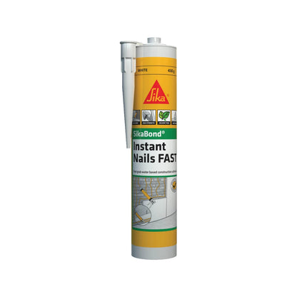 Sika 430g White SikaBond Instant Nails Fast Adhesive - Water-Based, Indoor/Outdoor Use